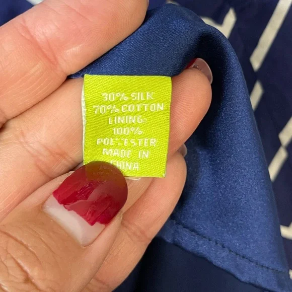 Elizabeth McKay Scotland Silk Cotton Dress in navy Waves Wrap Stand Collar 12 - Picture 8 of 14